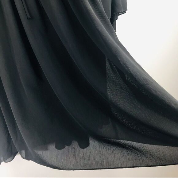 Missguided Semi Sheer Black Poet’s Style Dress with Bell Sleeves and Tie Front - Picture 11 of 15